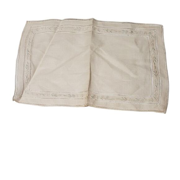 Vintage Embroidered Handkerchief Beige Floral Linen Small Bridal Pocket Scarf - Picture 7 of 8